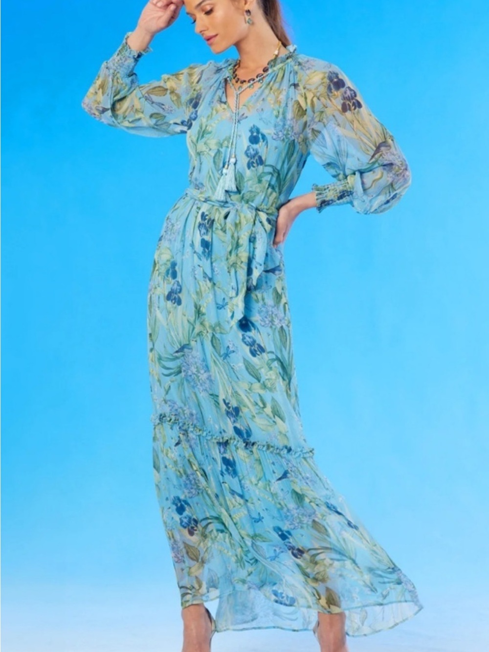 NicoBlu Celine NWT Blue Floral Maxi Dress and separate blue slip dress